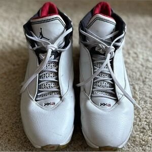 Nike White and Black Athletic Shoes with Red Accents